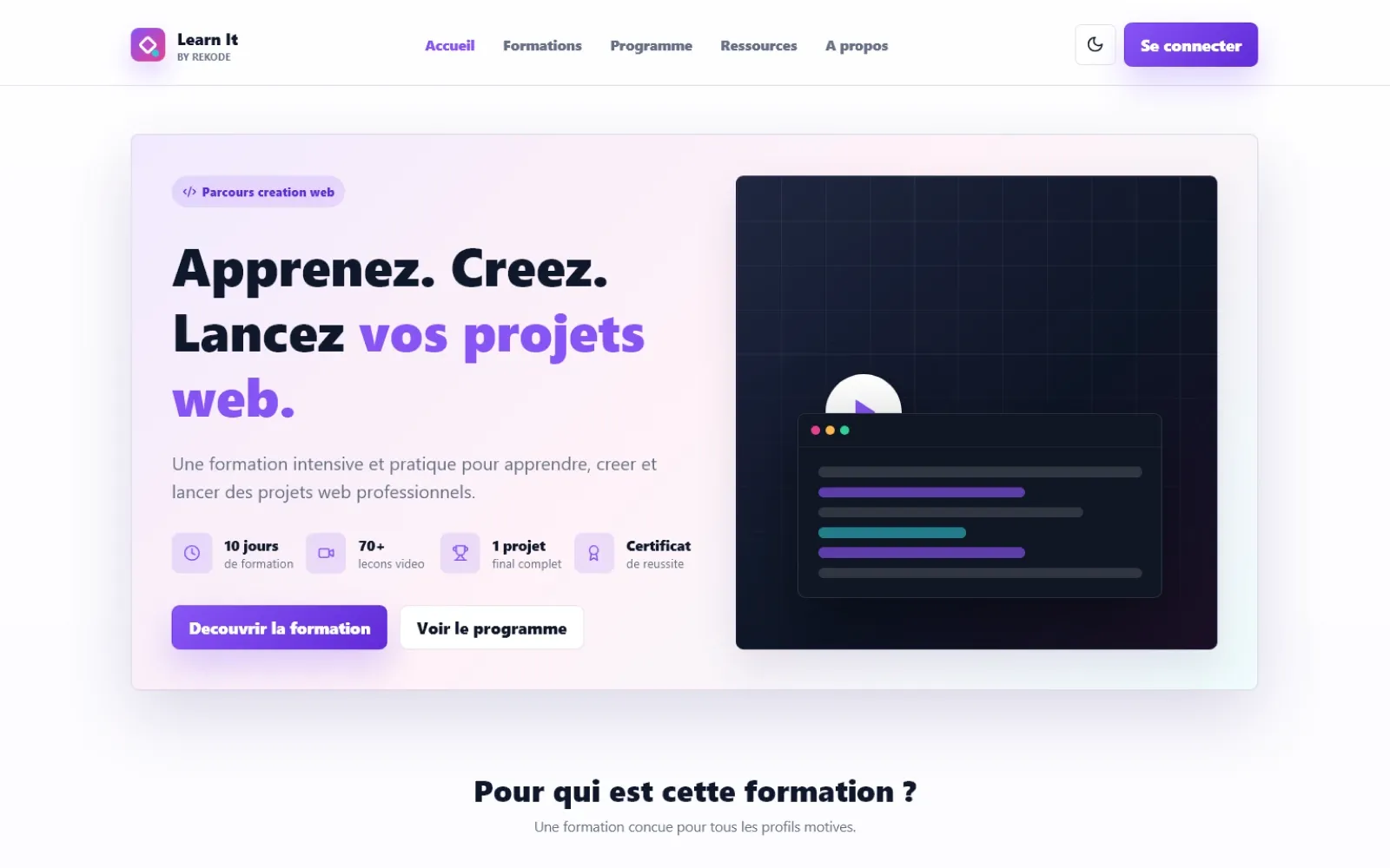Aperçu du produit numérique LearnIt avec UX pédagogique et design system