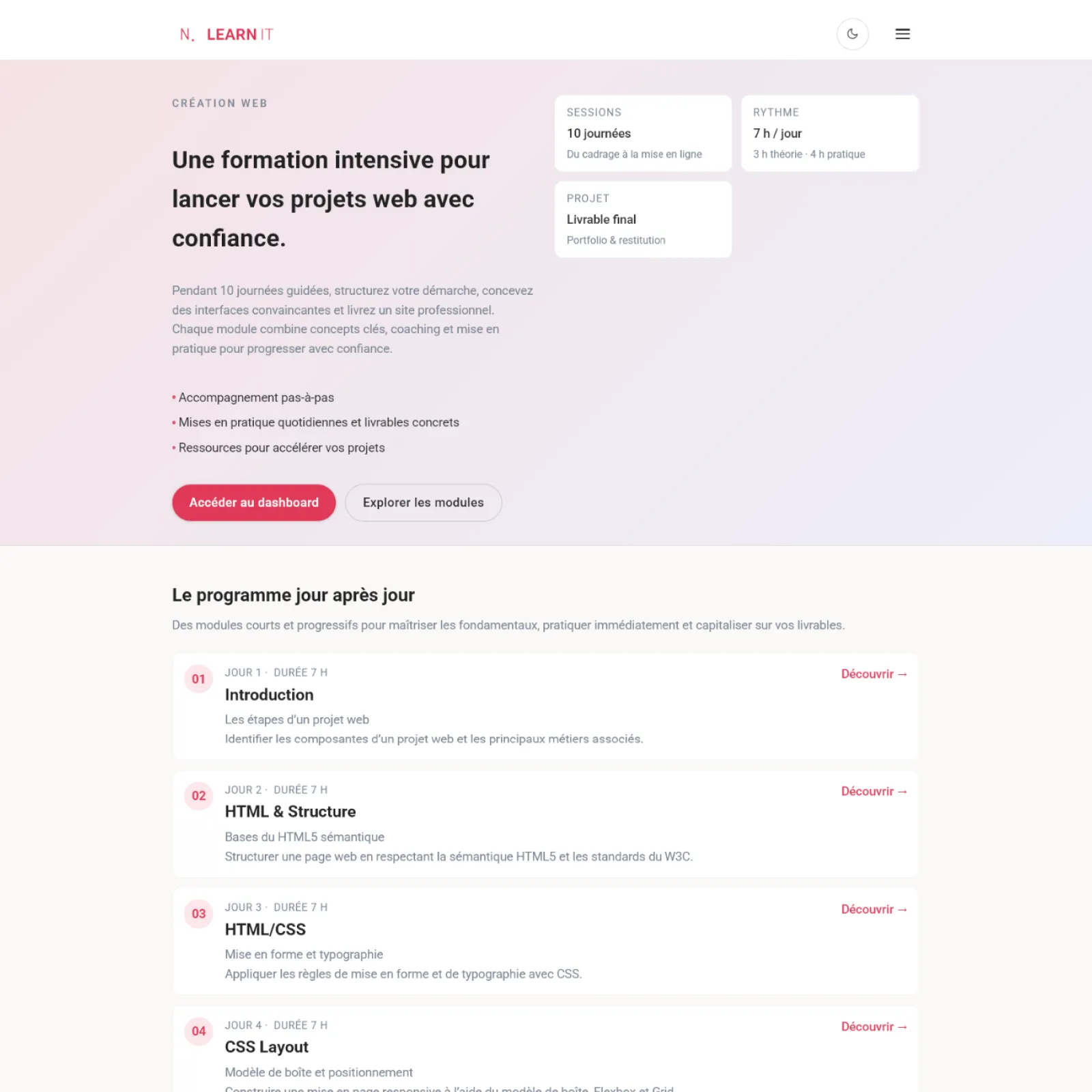 Apercu du projet Learn It